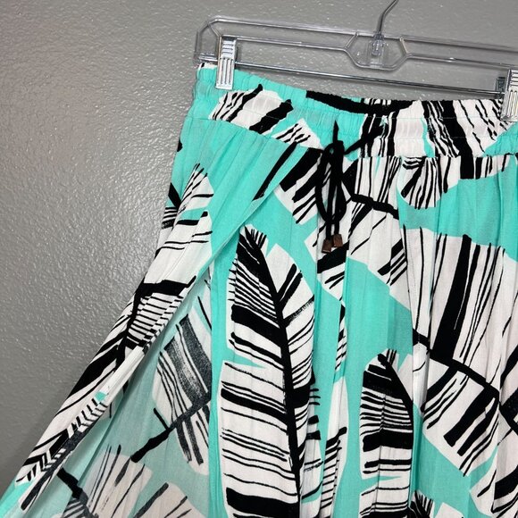 Trina Turk Aqua and Black Leaf Print Swim Coverup - Picture 7 of 9